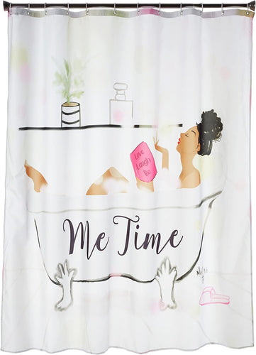 Shower Curtain with Hooks - 71 X 71 Inch, Me Time Nicholle Kobi